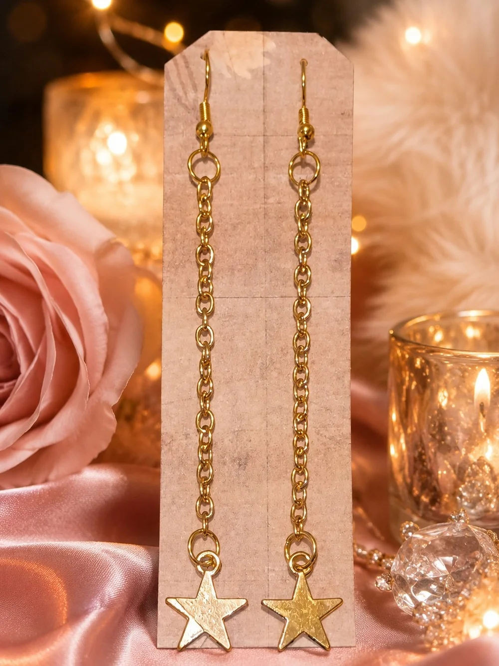 ⭐✨Star Celestial Gold Tone Long Chain Dangle Earrings✨⭐